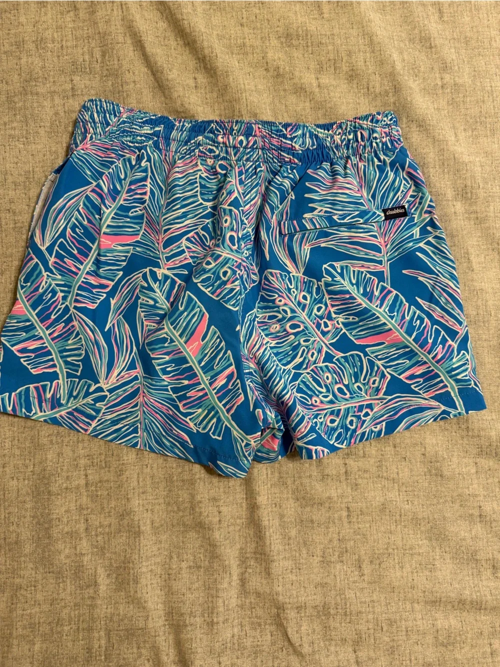 Chubbies Blue Tropical Swim Shorts with Pink & White Accents